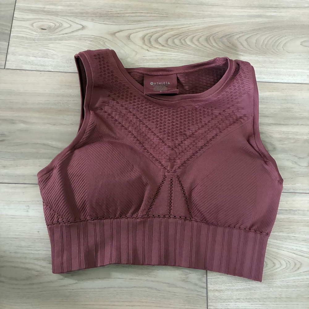 Athleta Seamless Sports Bra Mauve Pink Textured Knit Athletic Top Size S